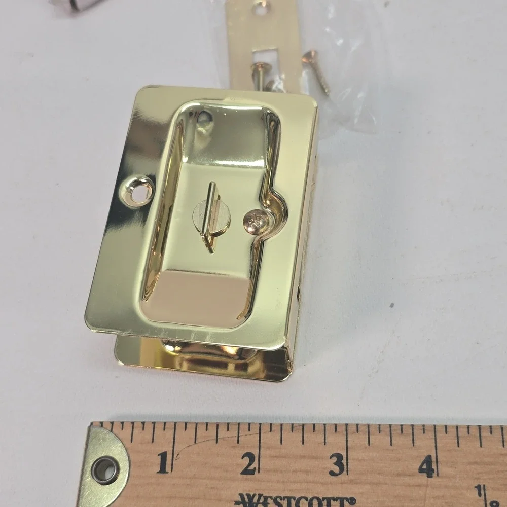 Hardware 1701BPS-BC Onward Pocket Door Pull Privacy Lock 3 1/4 in 82 mm Brass